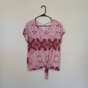 Geometric Patterned Tie Front Blouse